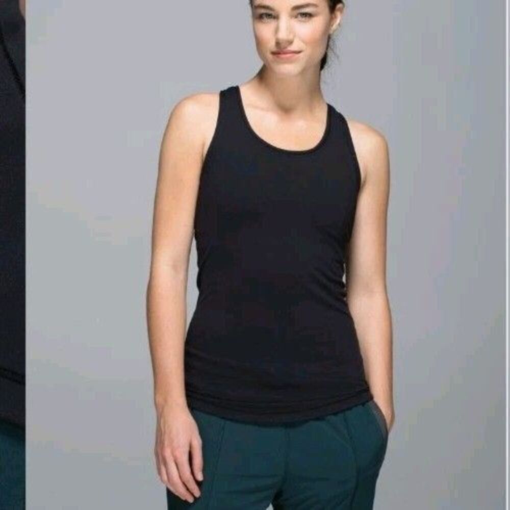 Lululemon Think Fast Tank Top Womens 0? Black Racerback Logo Athletic